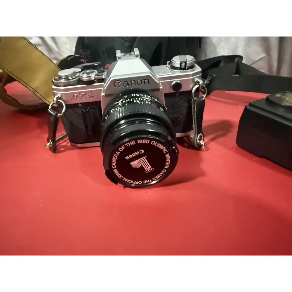 Canon AT-1 35mm Film SLR Camera Kit W 50mm 1:1.8 Lens Tested And Working!